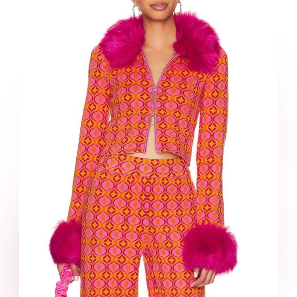 Show Me Your MuMu Pink Zermatt Jumpsuit in Pink Geo Jacquard Size XS & S